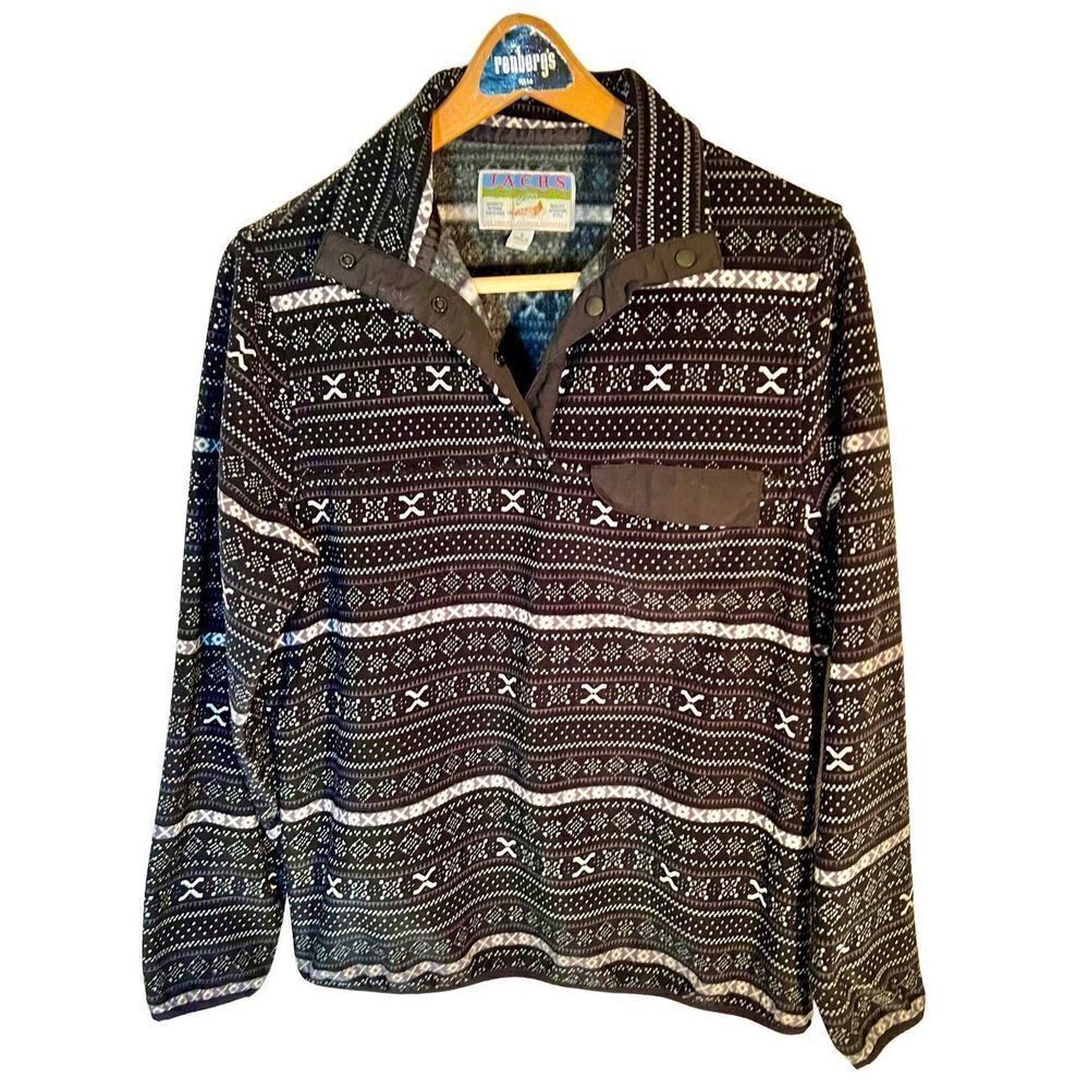 Jachs Cabin Sweaters Jachs Cabin Black White Fleece Pullover Sz Small